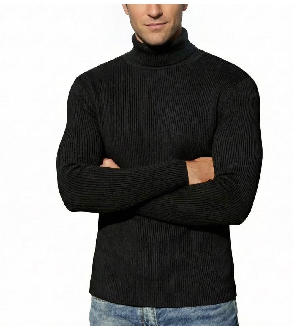 Coofandy Men Ribbed Turtleneck Sweater Black Long Sleeve Size XL New